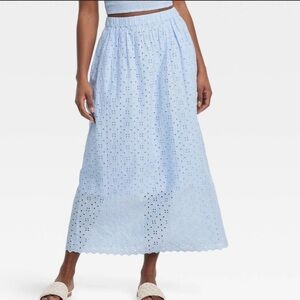 NWT- Universal Thread Blue Smocked A-Line Eyelet Maxi Skirt